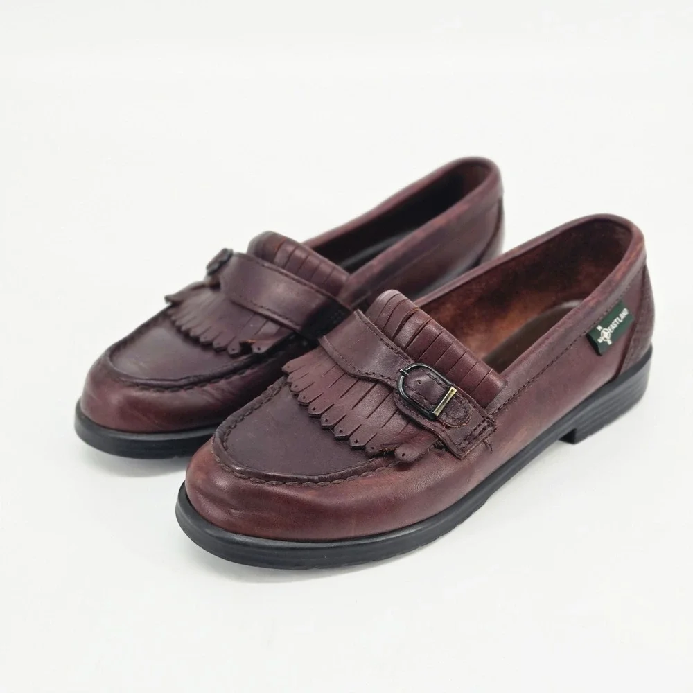 Eastland Vintage 90s Brown Leather Kiltie Fringe Buckle Penny Loafers Shoes 7M